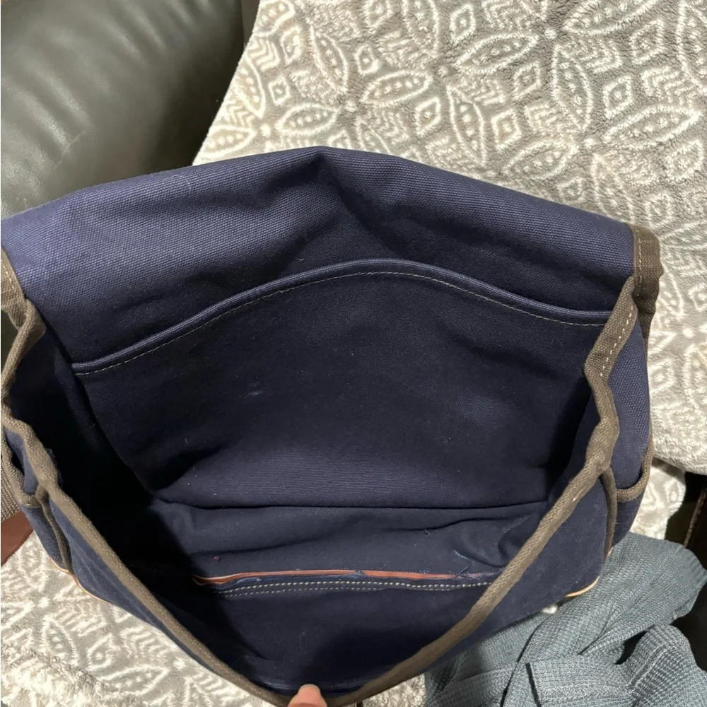 Duluth Pack Field Satchel Blue Canvas Brown Leather Trim Messenger Crossbody
